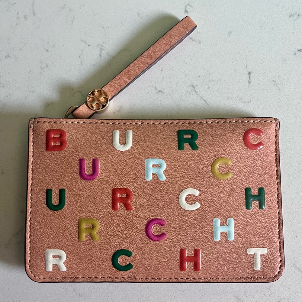 Tory Burch Tan Wallet with Colorful Lettering
